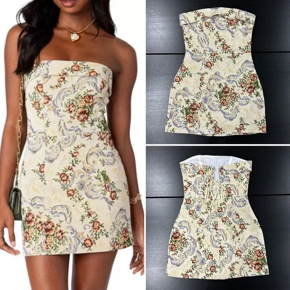 Edikted Floral Tapestry Strapless Mini Dress As Seen TV - Madison Southern Charm Edikted Floral Tapestry Strapless Mini Dress As Seen TV - Madison Southern Charm